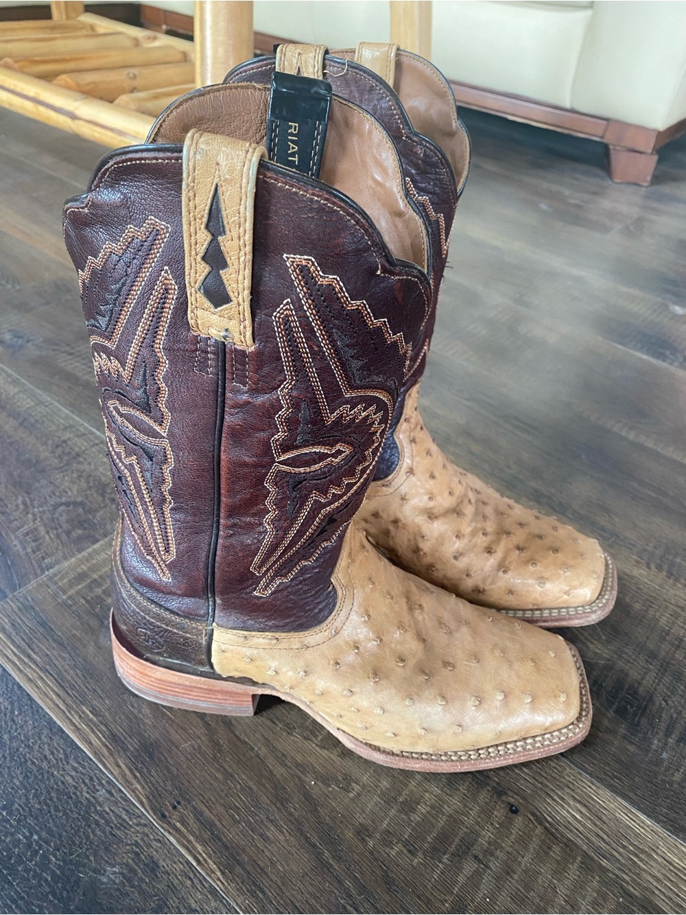 Ariat Exotics Men's Two-Tone Brown Full Quill Ostrich Leather Western Boots